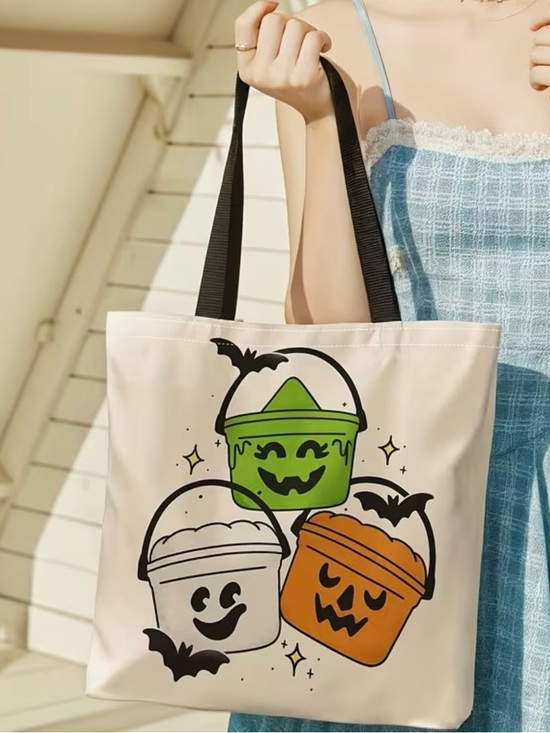 Other - Halloween Tote Bag with Green Witch Orange Pumpkin  & White Ghost Treat Buckets